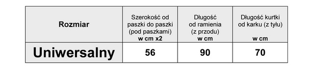 TABELA WYMIARÓW KURTKA ZIMOWA OCIEPLANA LUXURY #61 FASHIONAVENUE.PL TABELA WYMIARÓW KAMIZELKA FUTERKO BARANEK#107 FASHIONAVENUE.PL