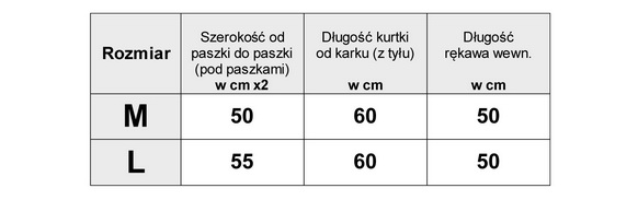 TABELA WYMIARÓW KURTKA ZIMOWA OCIEPLANA LUXURY #61 FASHIONAVENUE.PL TABELA WYMIARÓW KAMIZELKA FUTERKO BARANEK#107 FASHIONAVENUE.PL